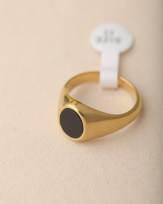 BLACK STONE SIGNET MEN'S GOLD PLATED RING