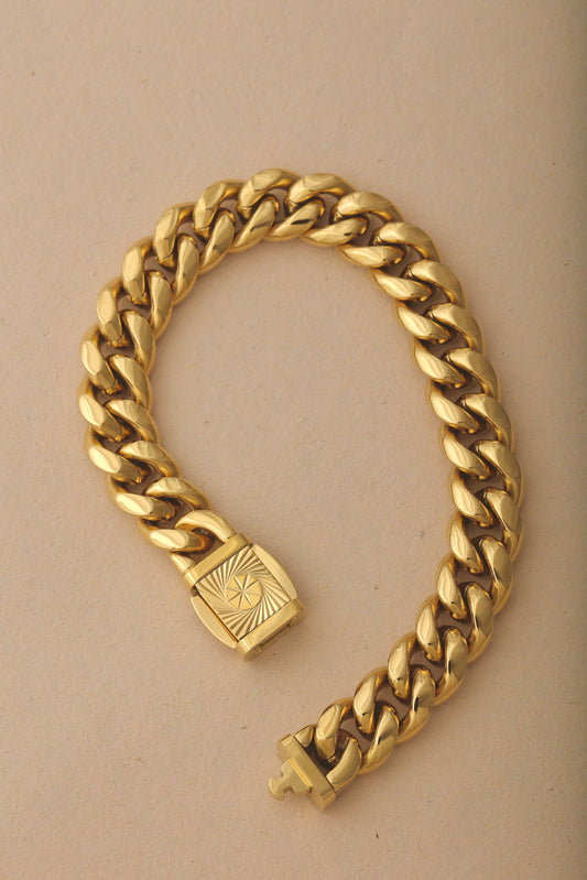 MENS 18k GOLD PLATED LOCK BRACELET - 14 MM