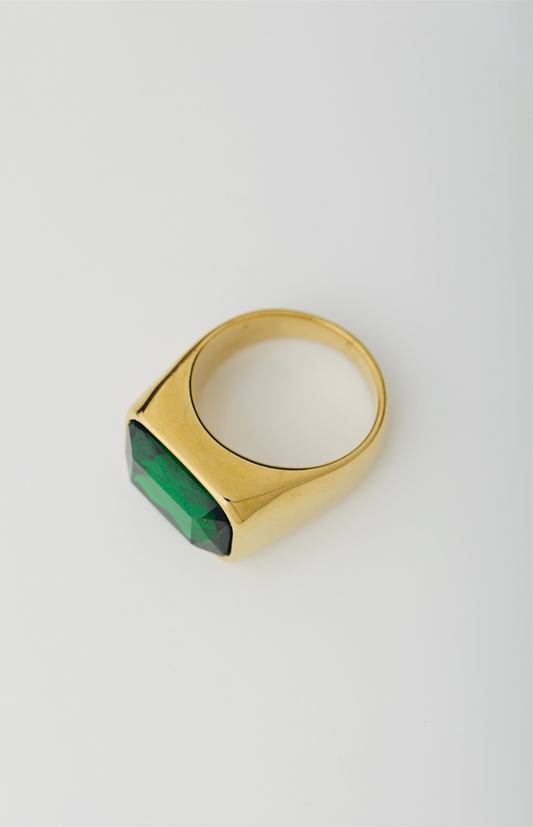 MEN'S EMERALD GOLD PLATED RING