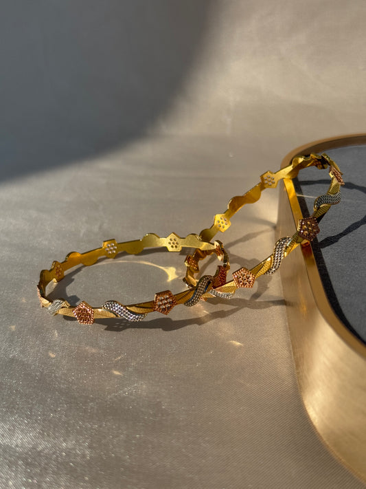 THREE TONE MICRO GOLD PLATED BANGLES