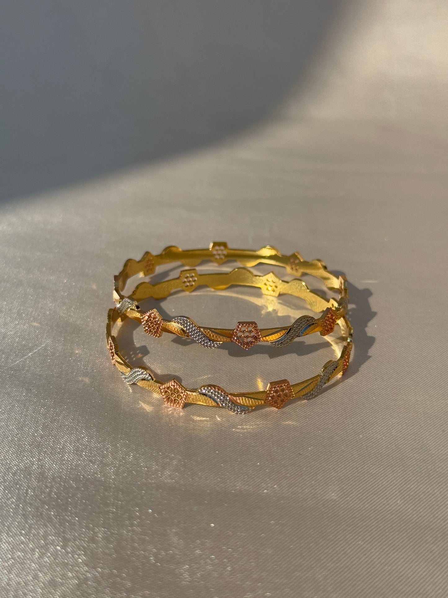 THREE TONE MICRO GOLD PLATED BANGLES