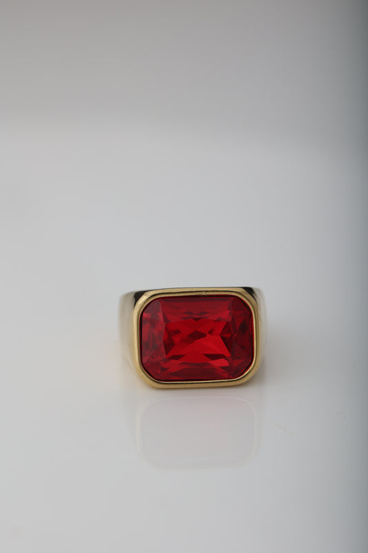 MEN'S 18k GOLD PLATED RUBY RING