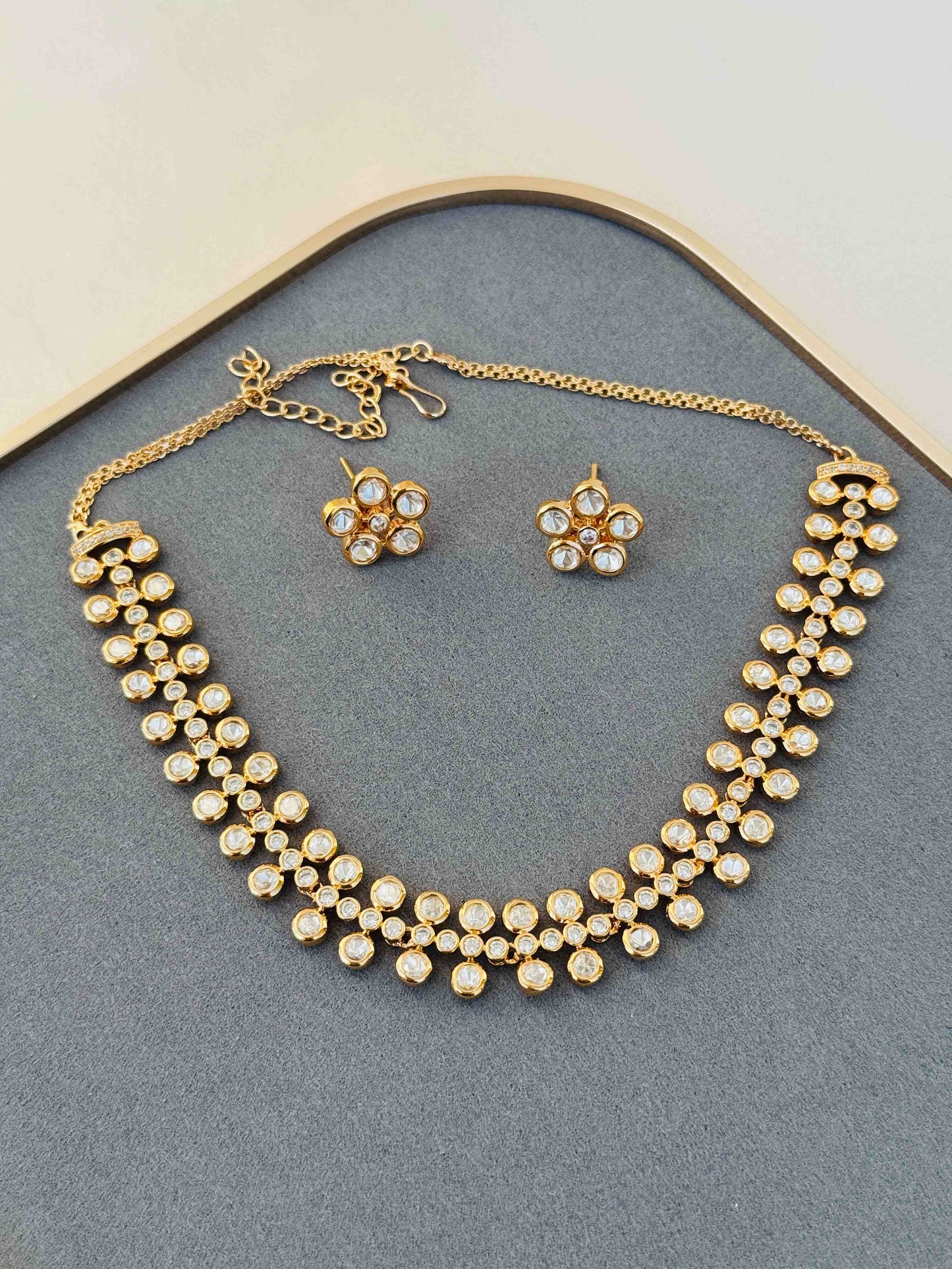 GOLD MOISSANITE POLKI NECKLACE SET