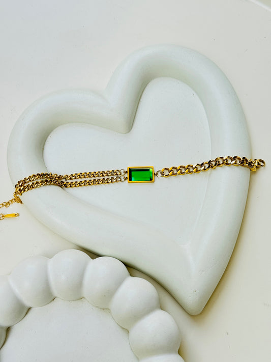 18K GOLD PLATED ANTI TARNISH EMERALD BRACELET