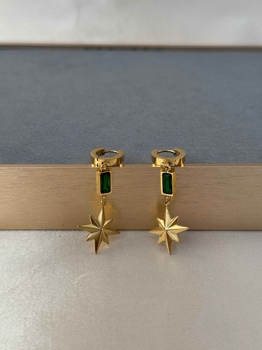 EMERALD 18K GOLD PLATED EARRINGS