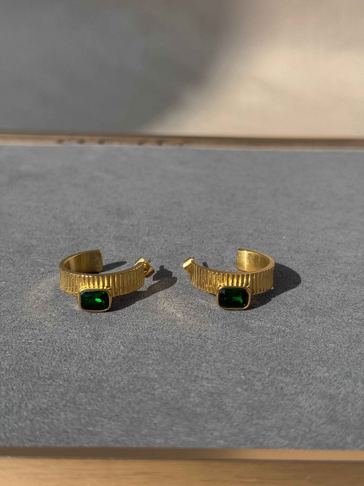 EMERALD 18K GOLD PLATED EARRINGS