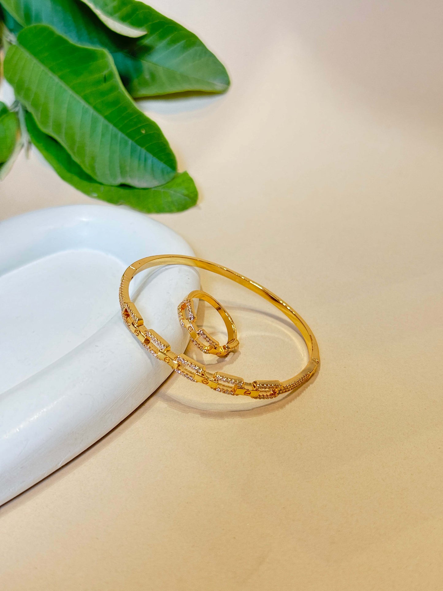 18K ANTI TARNISH GOLD PLATED BRACELET AND RING