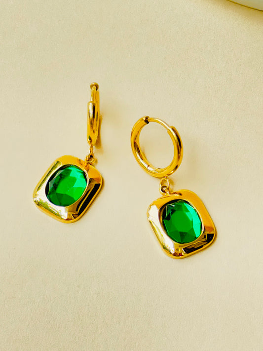 EMERALD 18K GOLD PLATED EARRINGS