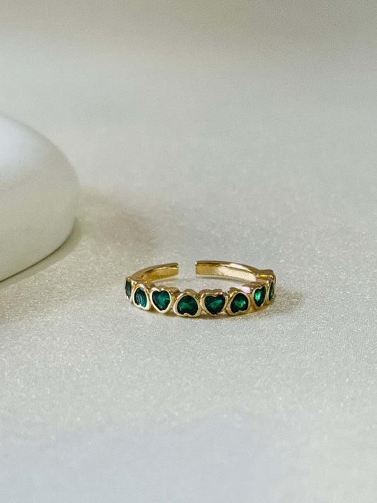 EMERALD 18K GOLD PLATED ANTI TARNISH ADJUSTABLE RING