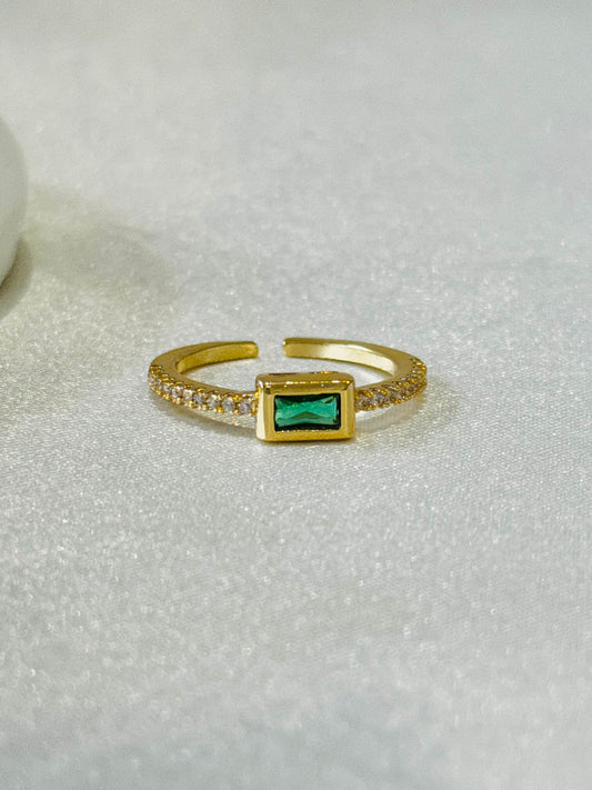 EMERALD 18K GOLD PLATED ANTI TARNISH ADJUSTABLE RING