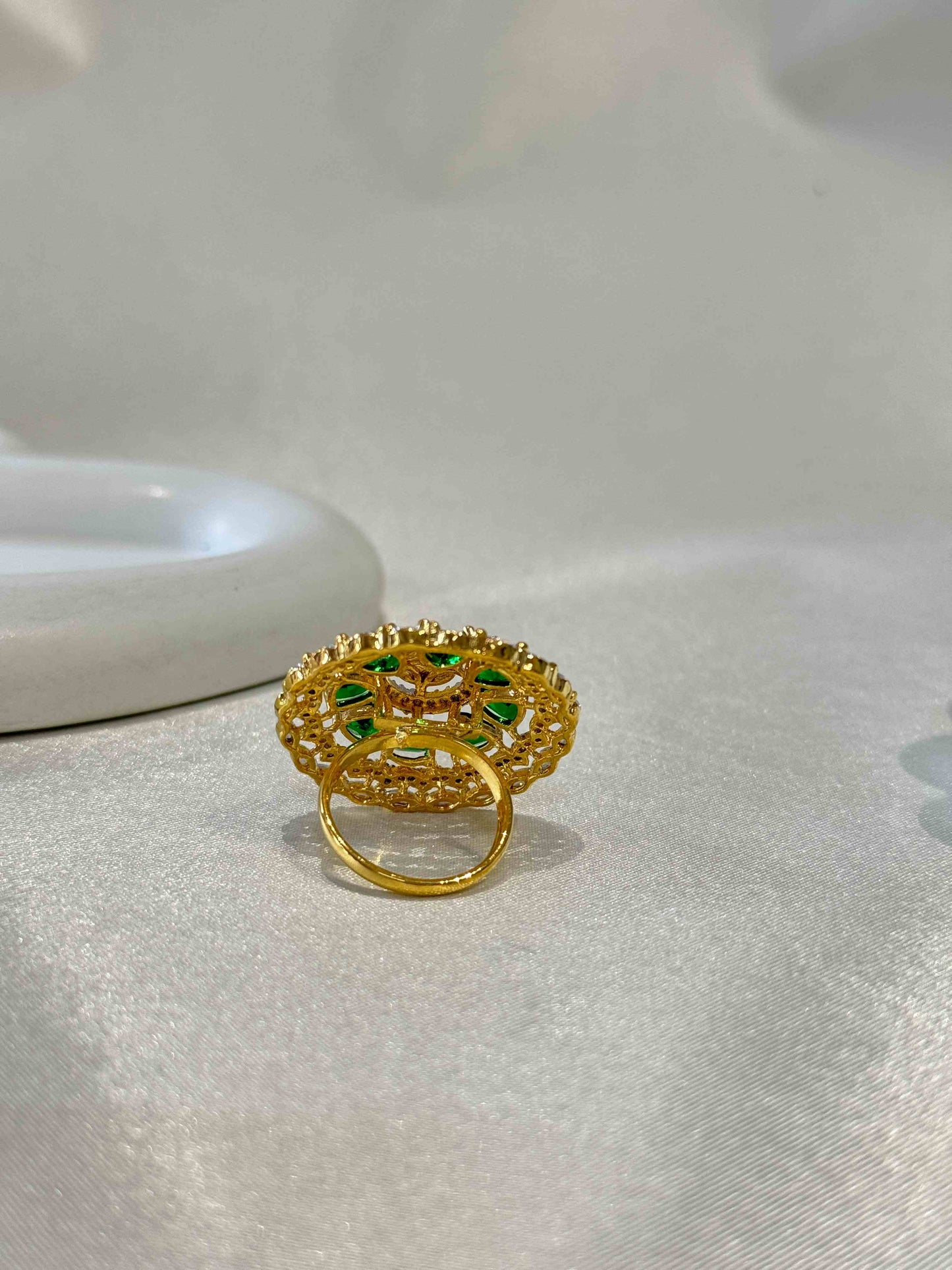 EMERALD ANTIQUE ADJUSTABLE GOLD PLATED RING