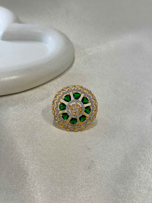 EMERALD ANTIQUE ADJUSTABLE GOLD PLATED RING