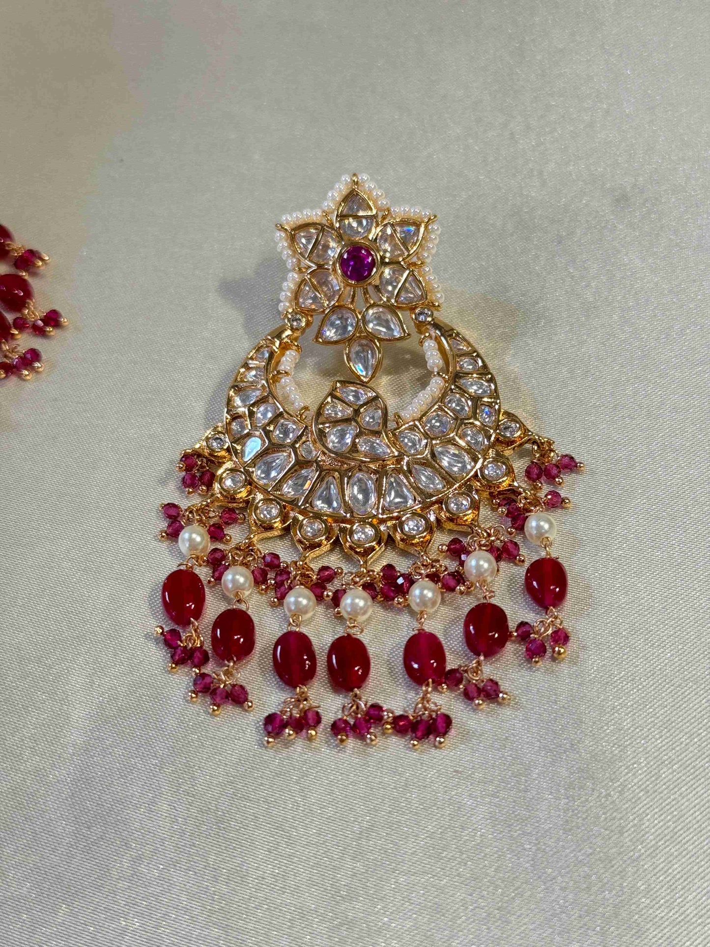 RUBY GOLD PLATED PACHI KUNDAN EARRINGS
