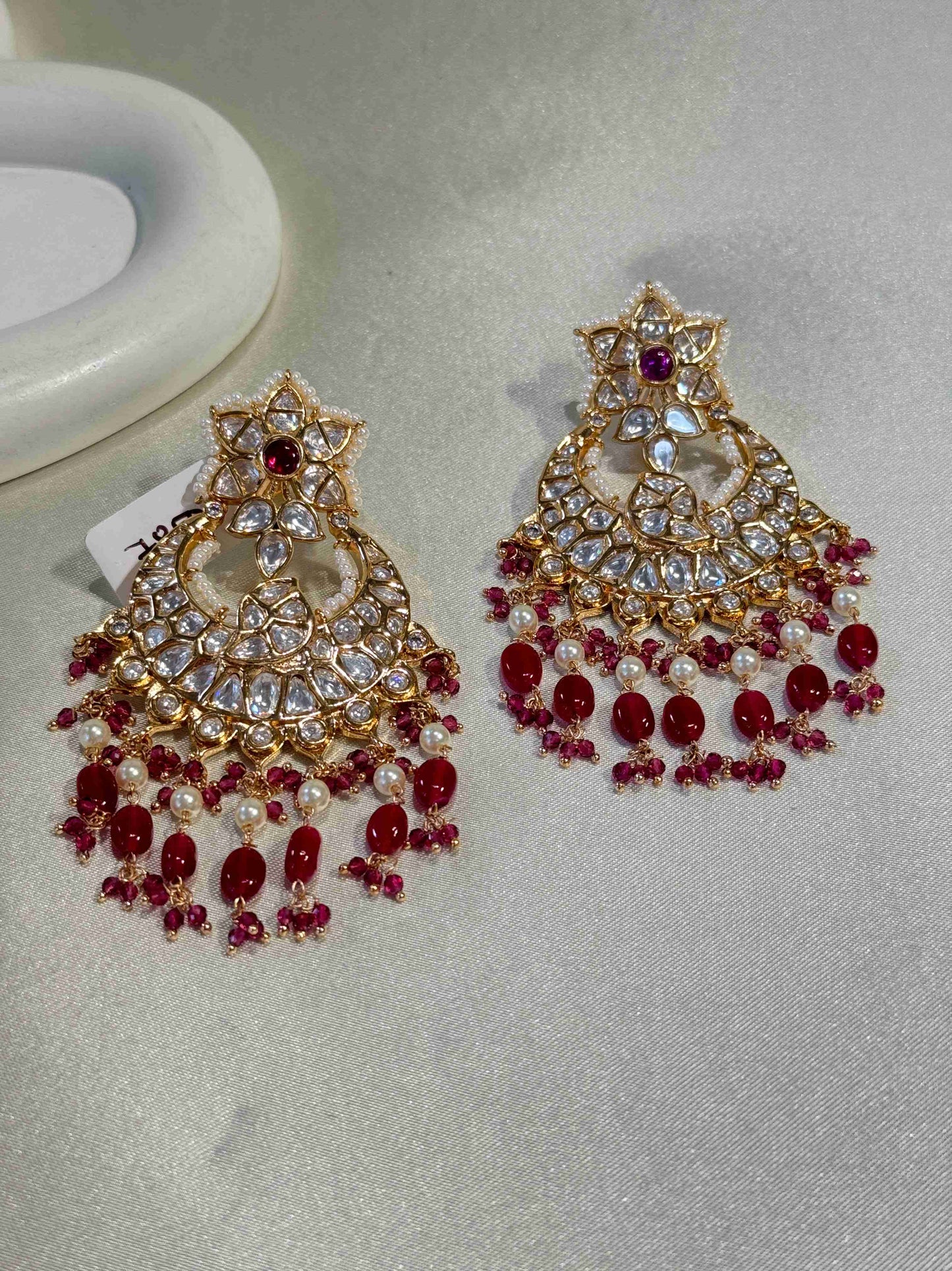 RUBY GOLD PLATED PACHI KUNDAN EARRINGS