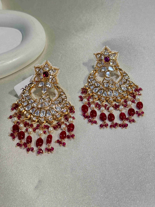 RUBY GOLD PLATED PACHI KUNDAN EARRINGS