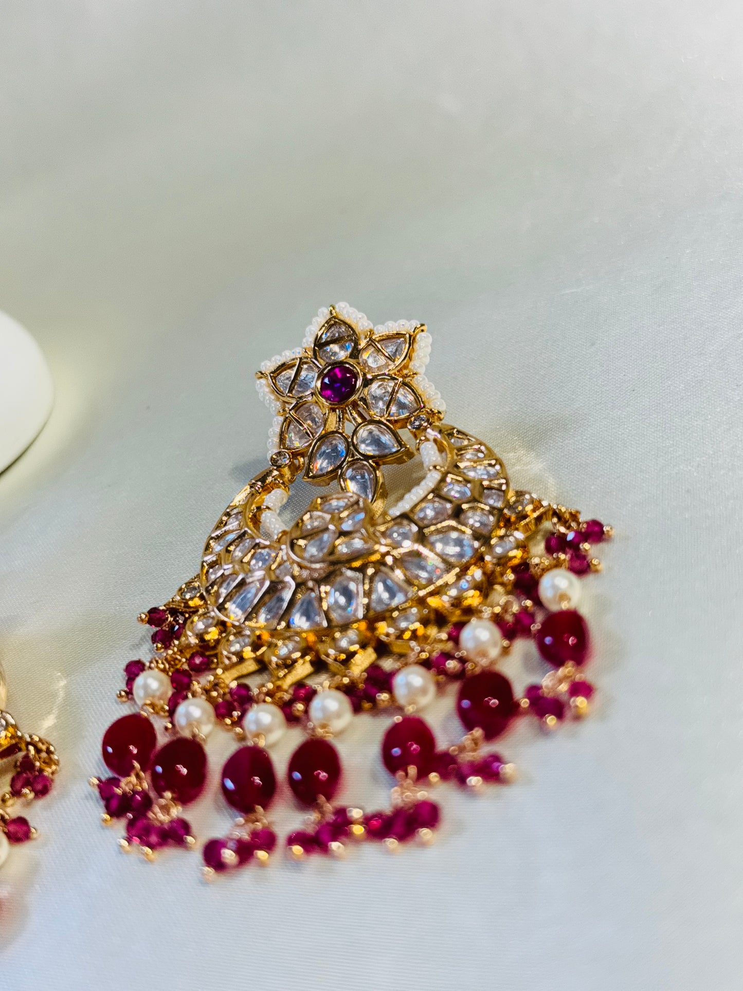 RUBY GOLD PLATED PACHI KUNDAN EARRINGS