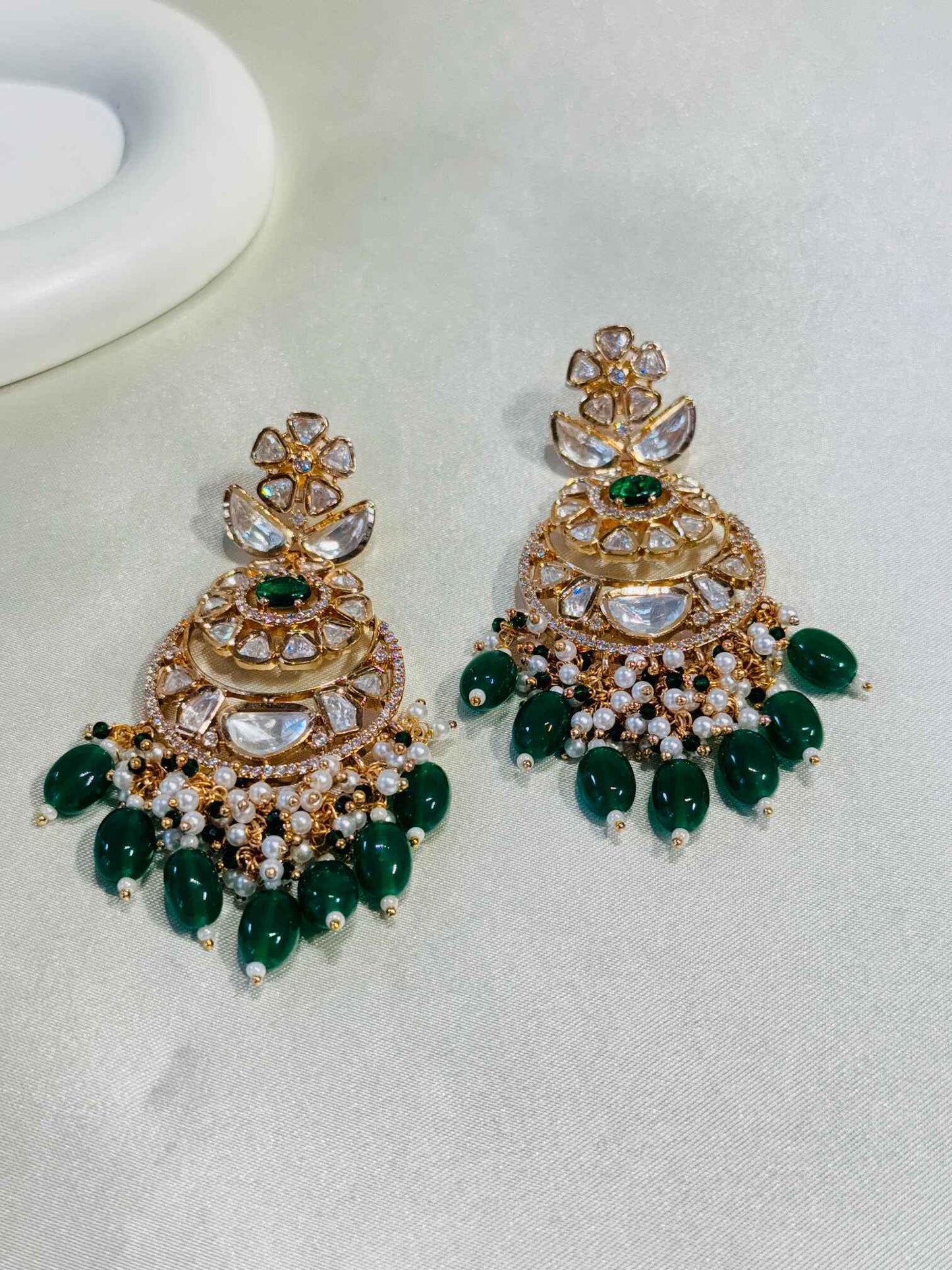 GOLD PLATED EMERALD PACHI KUNDAN EARRINGS