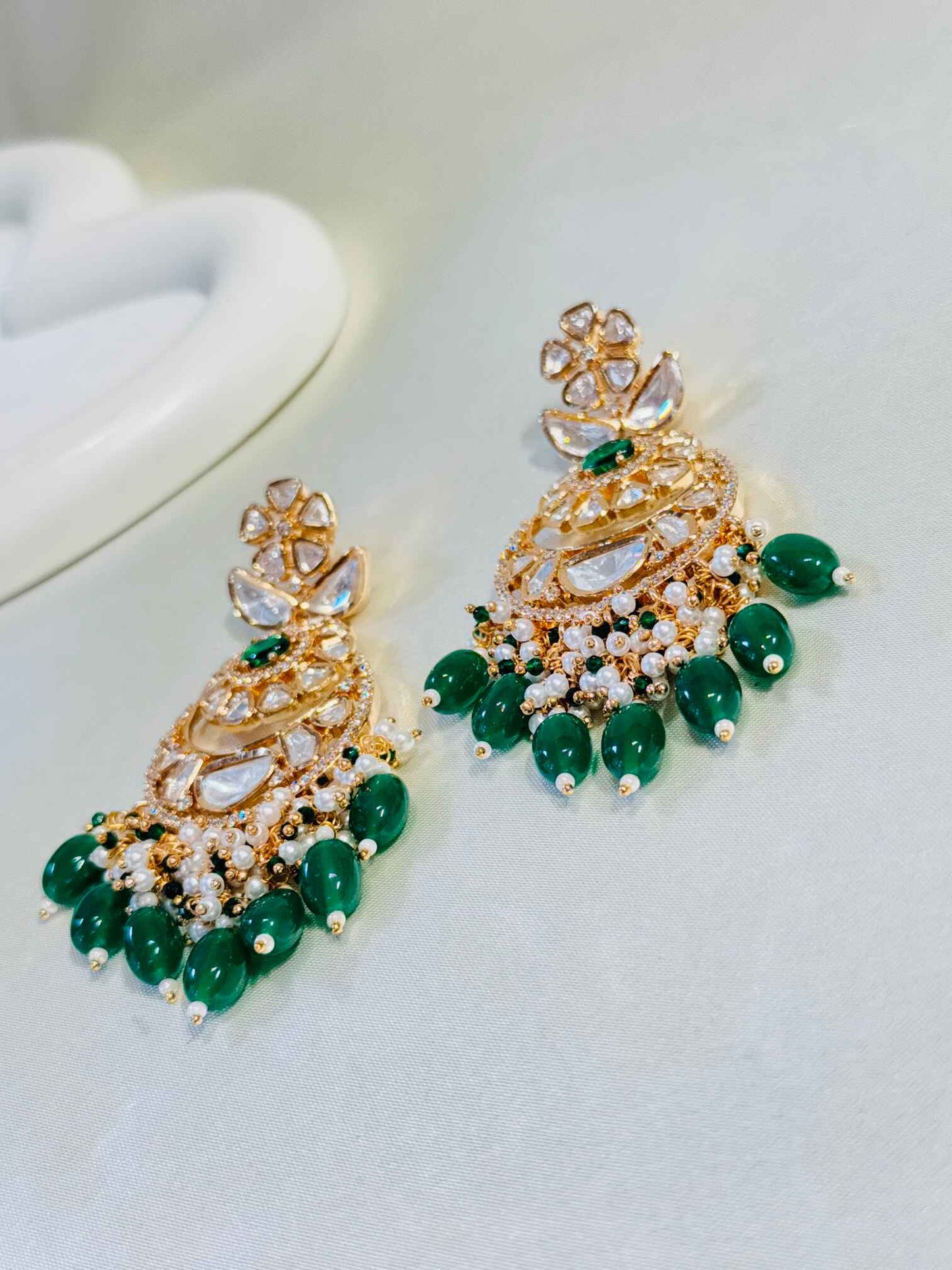 GOLD PLATED EMERALD PACHI KUNDAN EARRINGS
