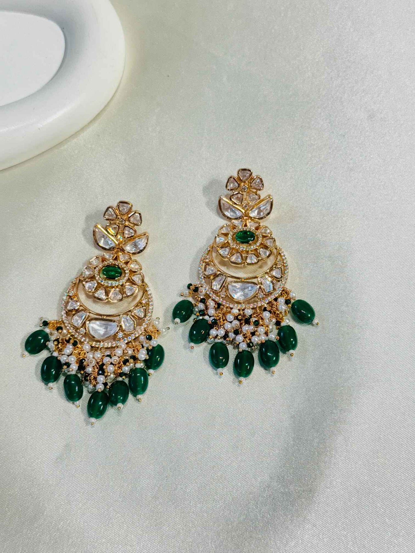 GOLD PLATED EMERALD PACHI KUNDAN EARRINGS