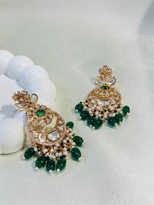 GOLD PLATED EMERALD PACHI KUNDAN EARRINGS