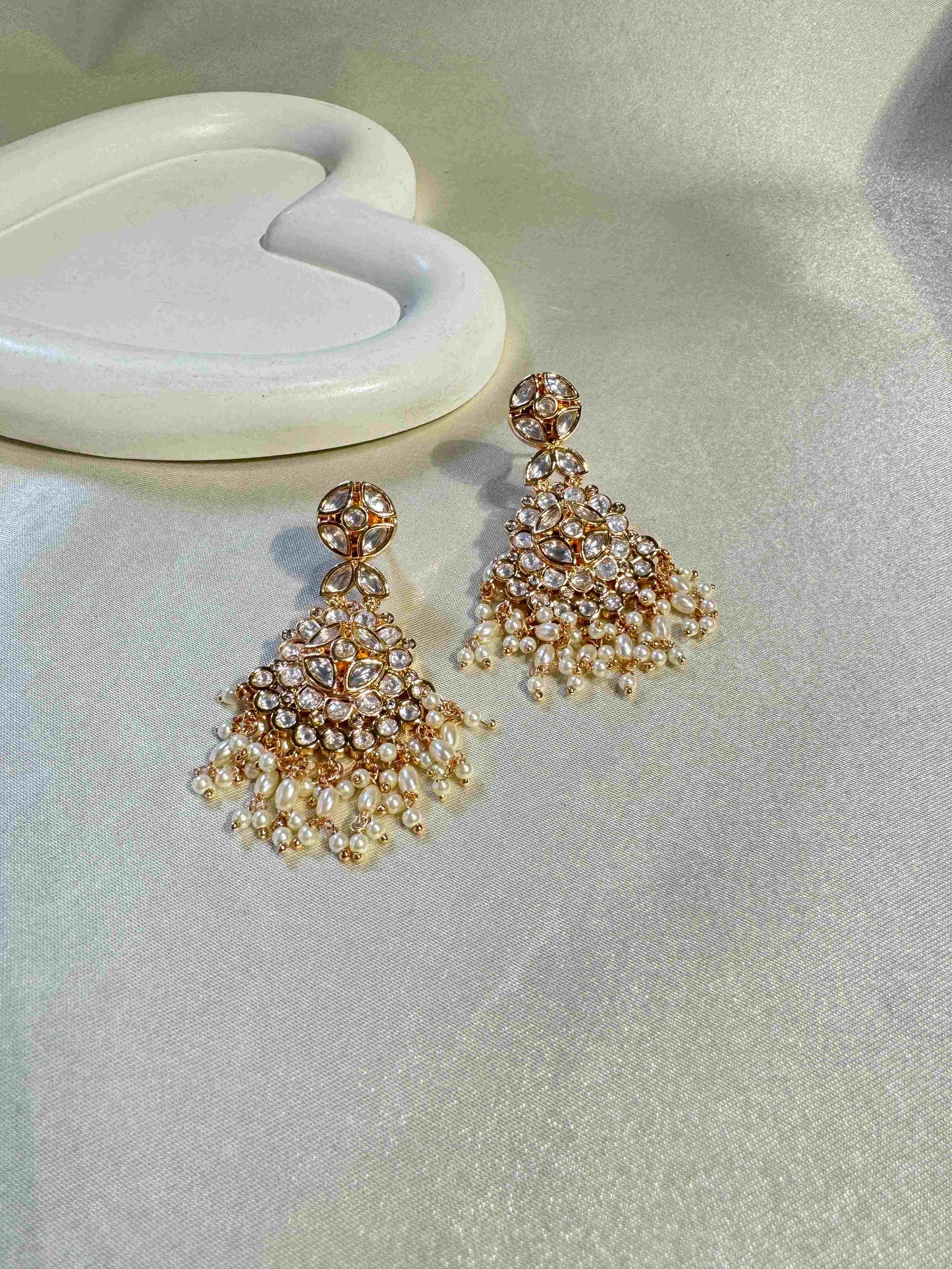 GOLD PLATED POLKI EARRINGS WITH PEARLS
