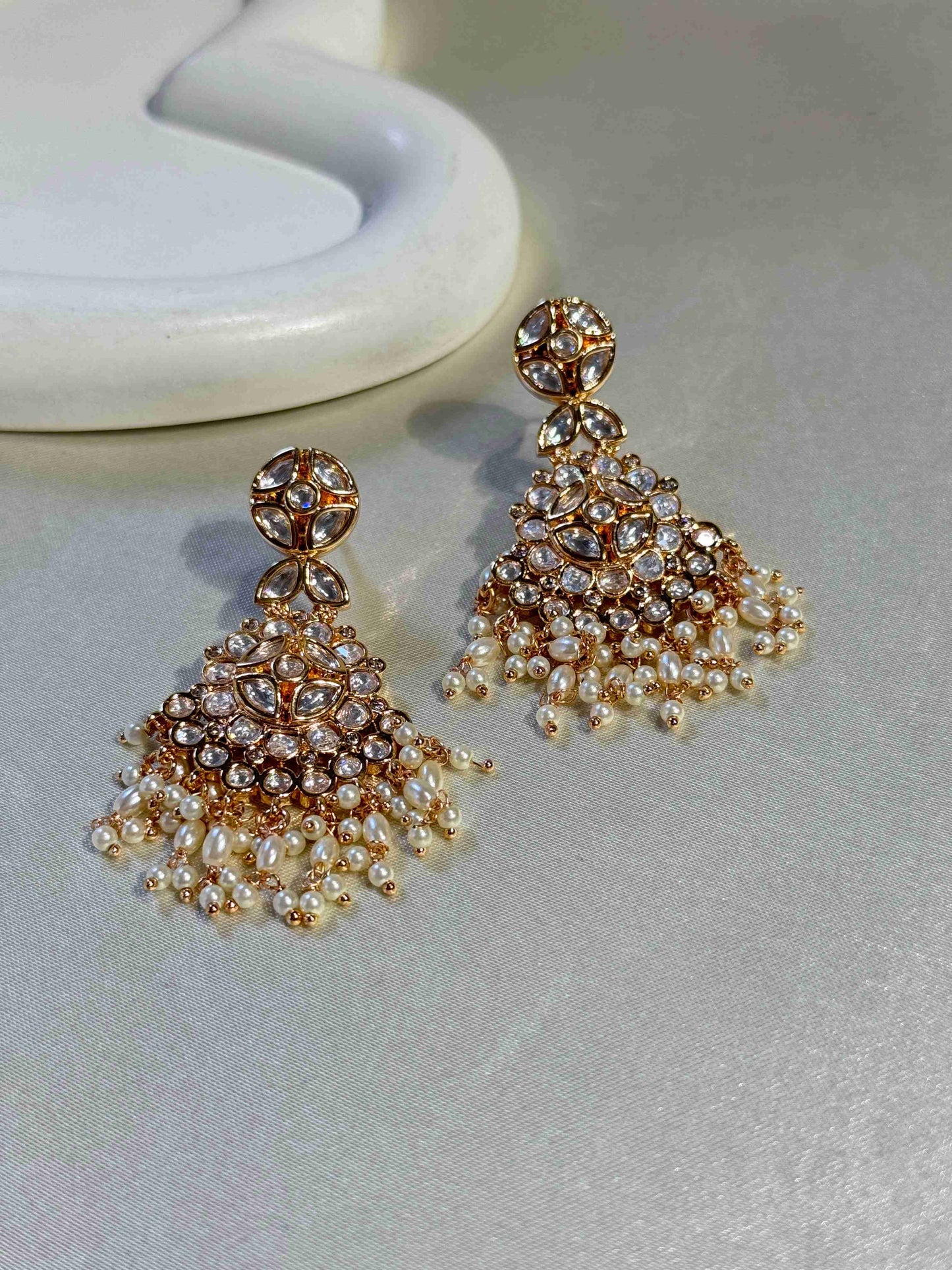 GOLD PLATED POLKI EARRINGS WITH PEARLS