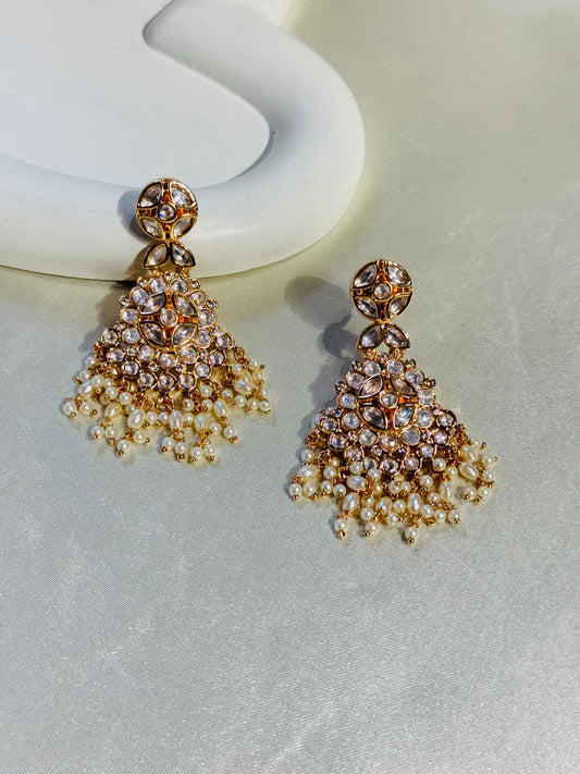 GOLD PLATED POLKI EARRINGS WITH PEARLS