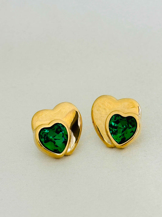 EMERALD 18K GOLD PLATED HEART EARRINGS