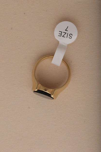 DARO BLACK STONE SIGNET MEN'S GOLD PLATED RING