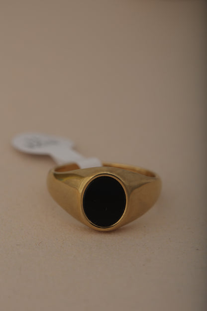 BLACK STONE SIGNET MEN'S GOLD PLATED RING