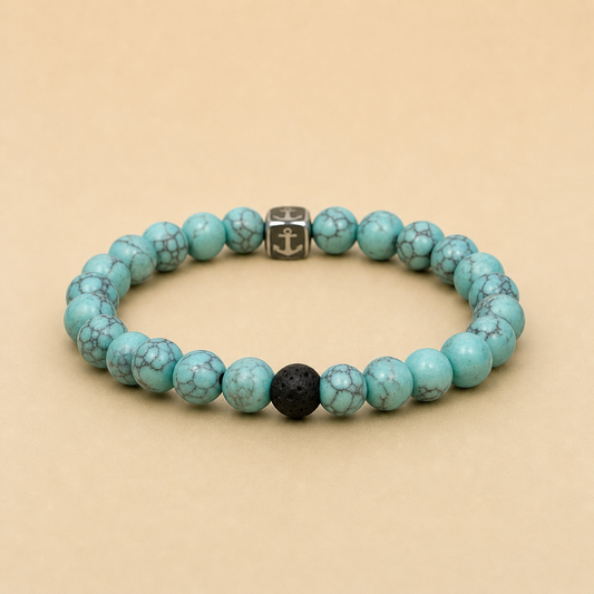 Turquoise & Lava Stone Anchor Bracelet