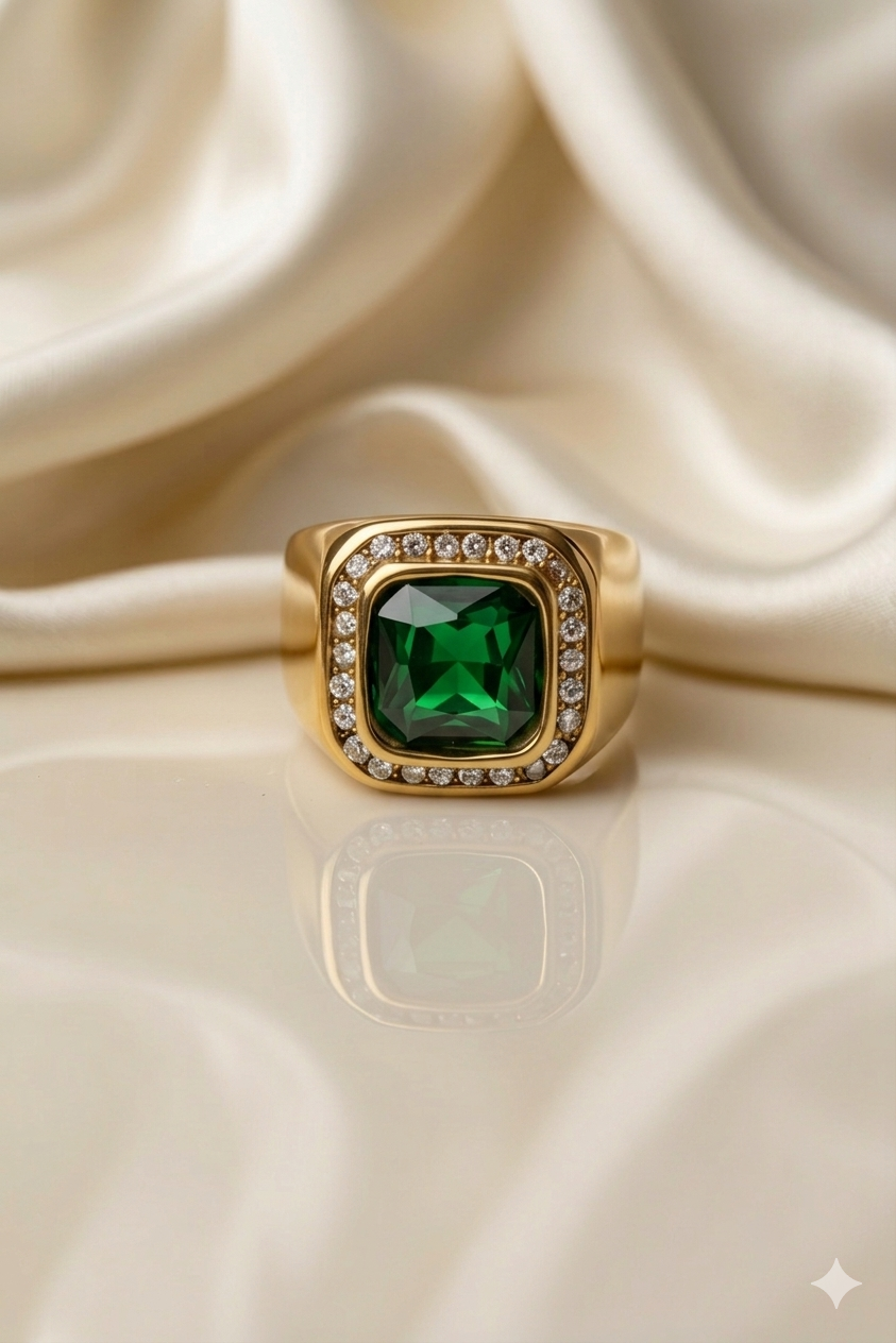 MEN'S EMERALD GOLD PLATED RING