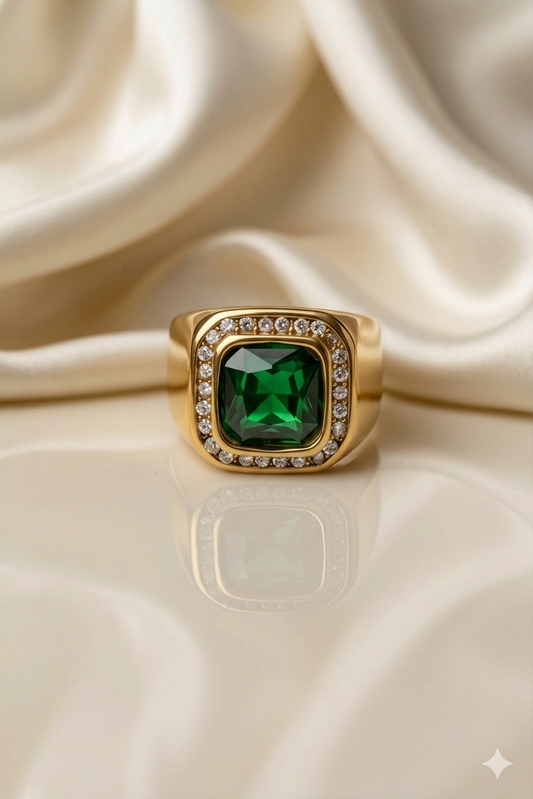 MEN'S EMERALD GOLD PLATED RING