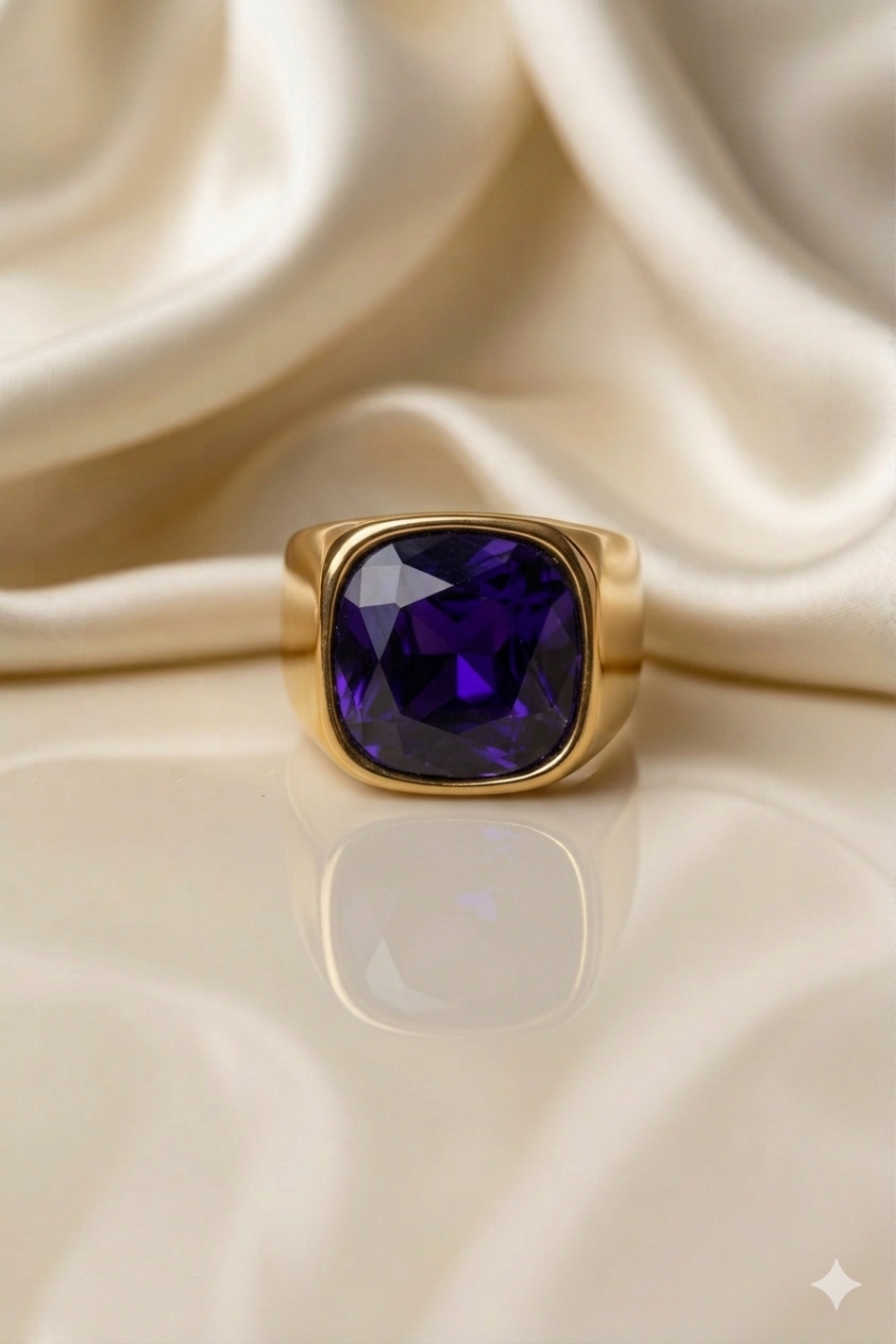 MEN'S BLUE SAPPHIRE GOLD PLATED RING