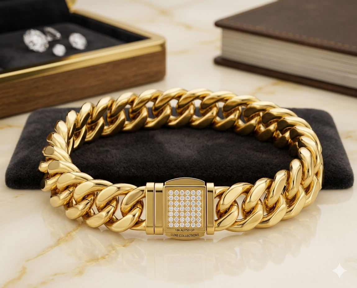 MENS 18k GOLD PLATED LOCK BRACELET - 18 MM
