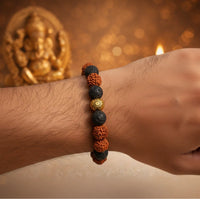 Nepali Rudraksha and Black Lava Stone Stretch Bracelet