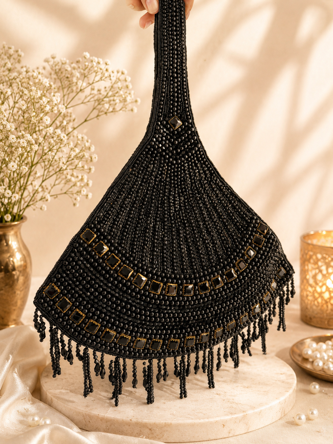 Noir Beaded Statement Sling Bag