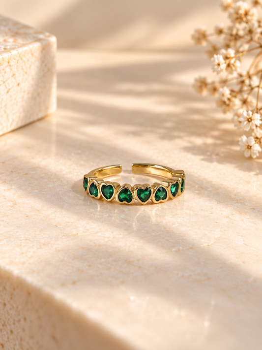 EMERALD 18K GOLD PLATED ANTI TARNISH ADJUSTABLE RING