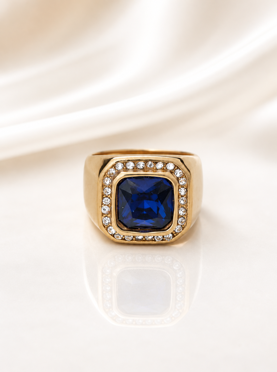 MEN'S BLUE SAPPHIRE GOLD PLATED RING