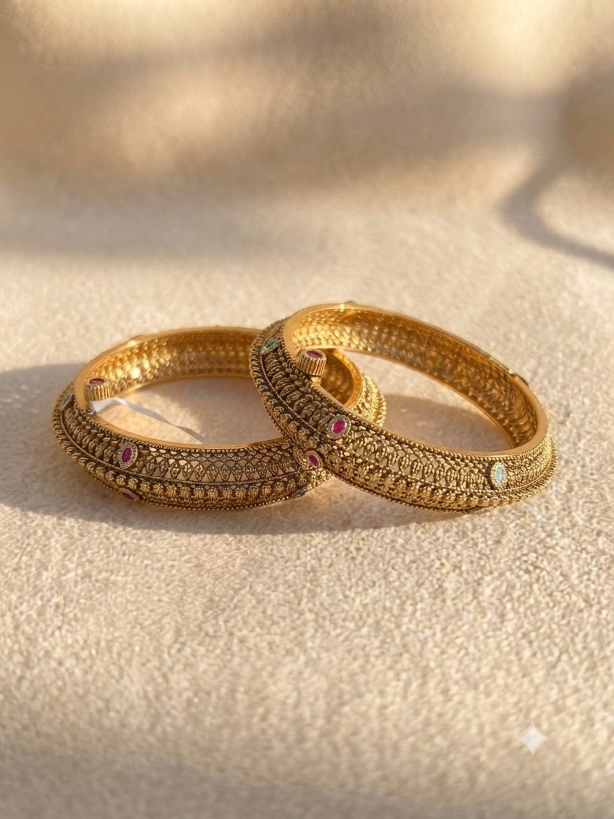 Royal Heirloom Screw-Open Gold Plated Bangles