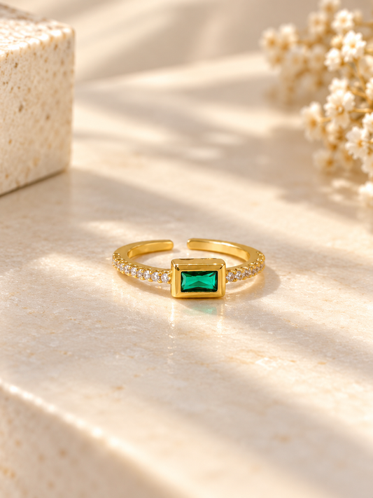 EMERALD 18K GOLD PLATED ANTI TARNISH ADJUSTABLE RING
