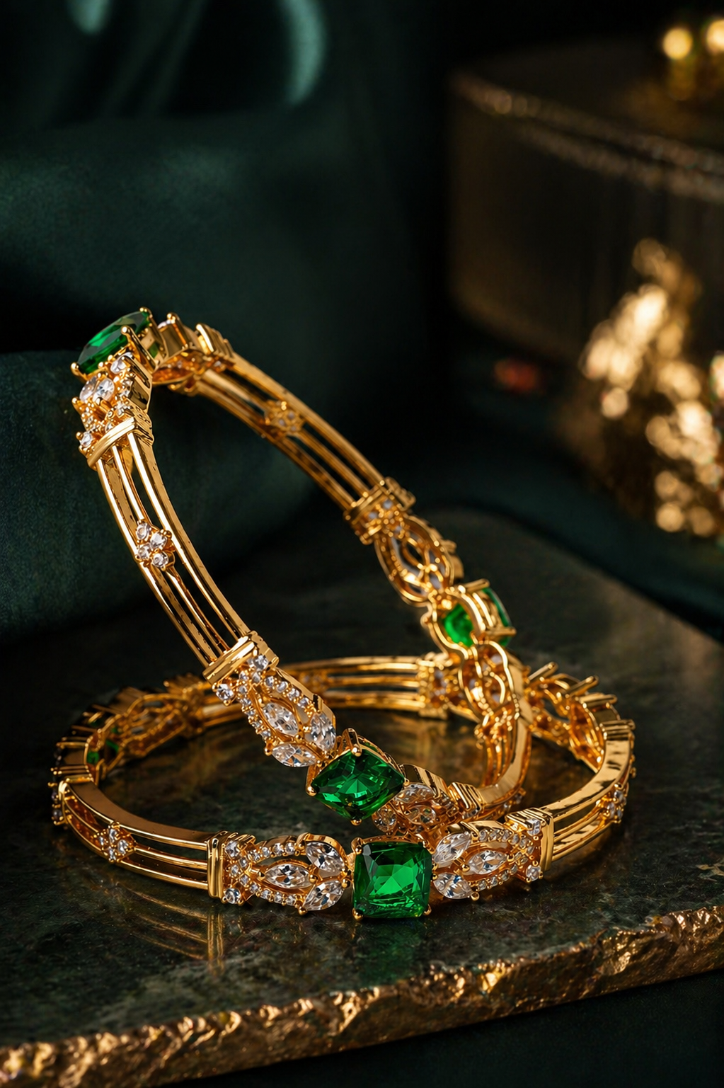 ANTIQUE EMERALD MICRO GOLD PLATED BANGLE