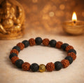 Nepali Rudraksha and Black Lava Stone Stretch Bracelet