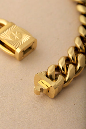 MENS 18k GOLD PLATED LOCK BRACELET - 12 MM