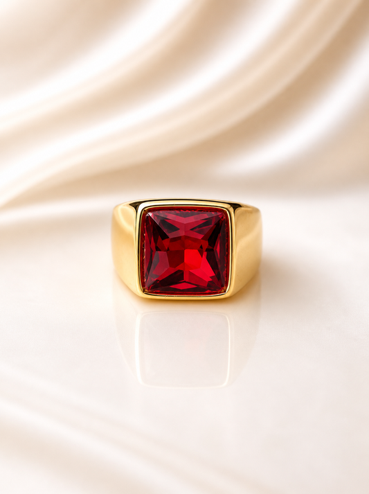 MEN'S 18k GOLD PLATED RUBY RING