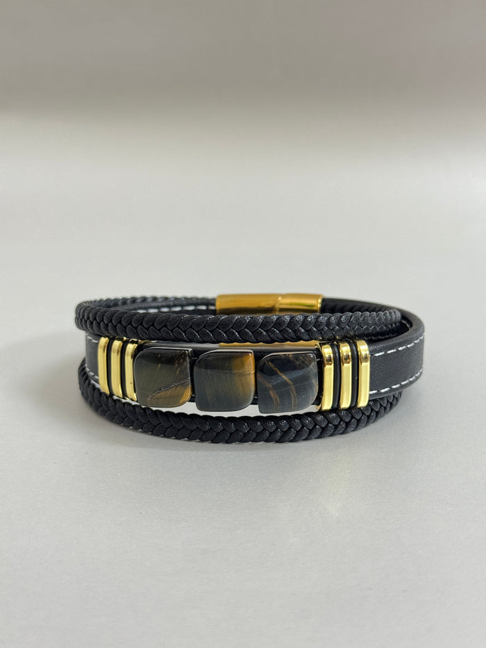 TIGER EYE LEATHER BRACELET — natural origin