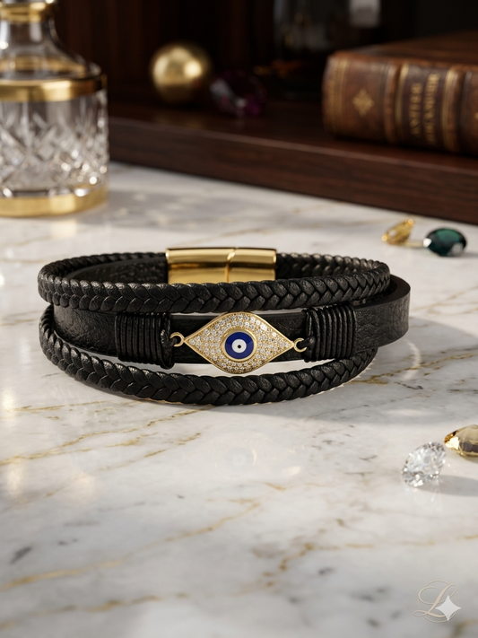 Luxury Leather Evil Eye Men’s Bracelet