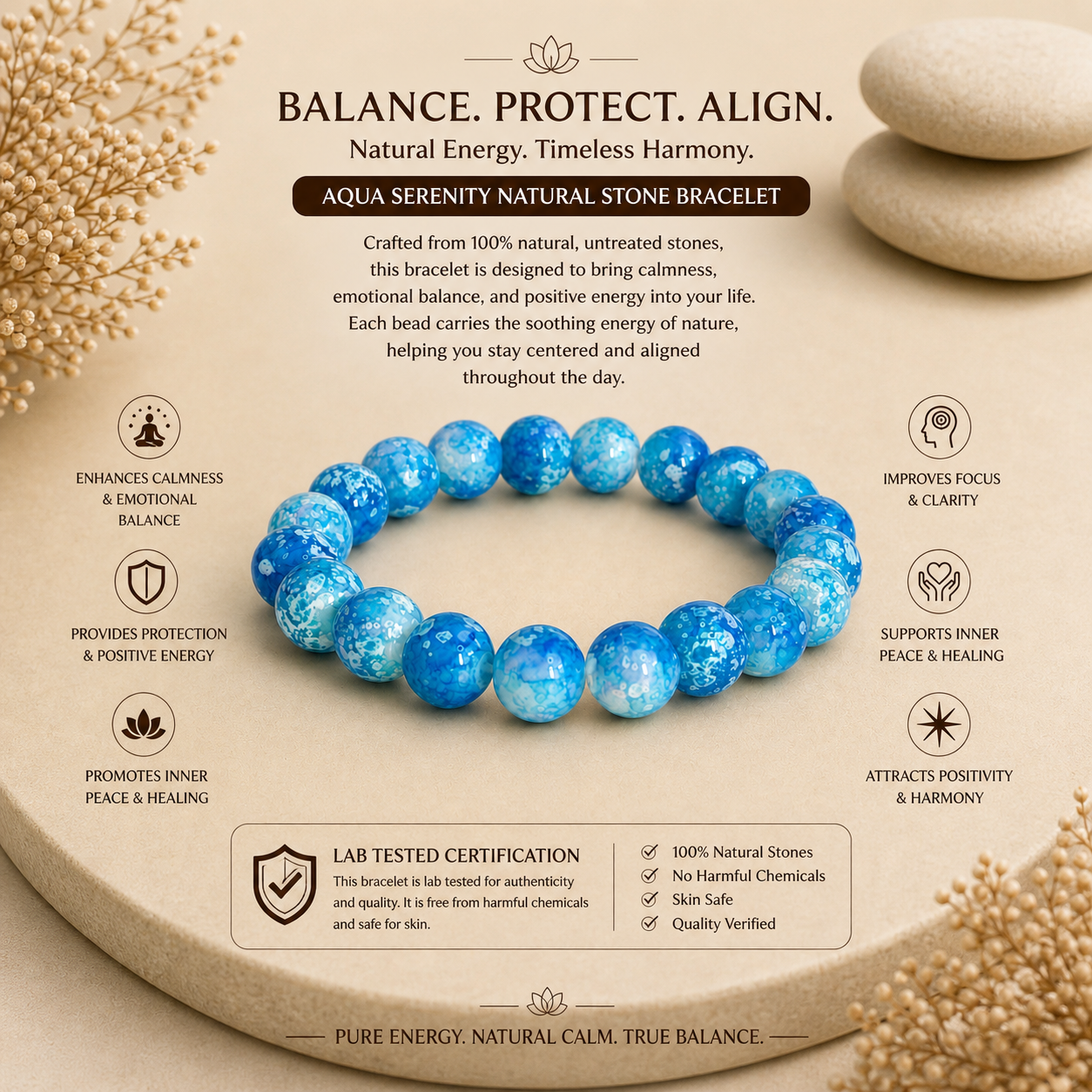 Aqua Serenity Natural Stone Bracelet – Balance, Protection & Inner Peace