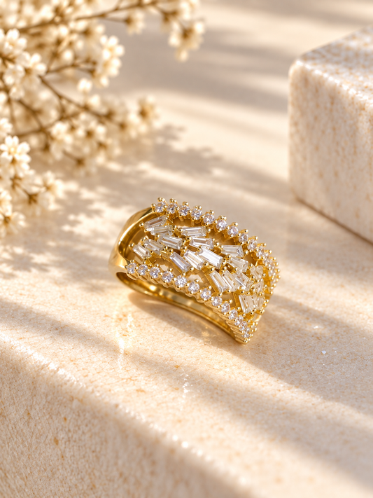 Elara Baguette Luxe Statement Ring