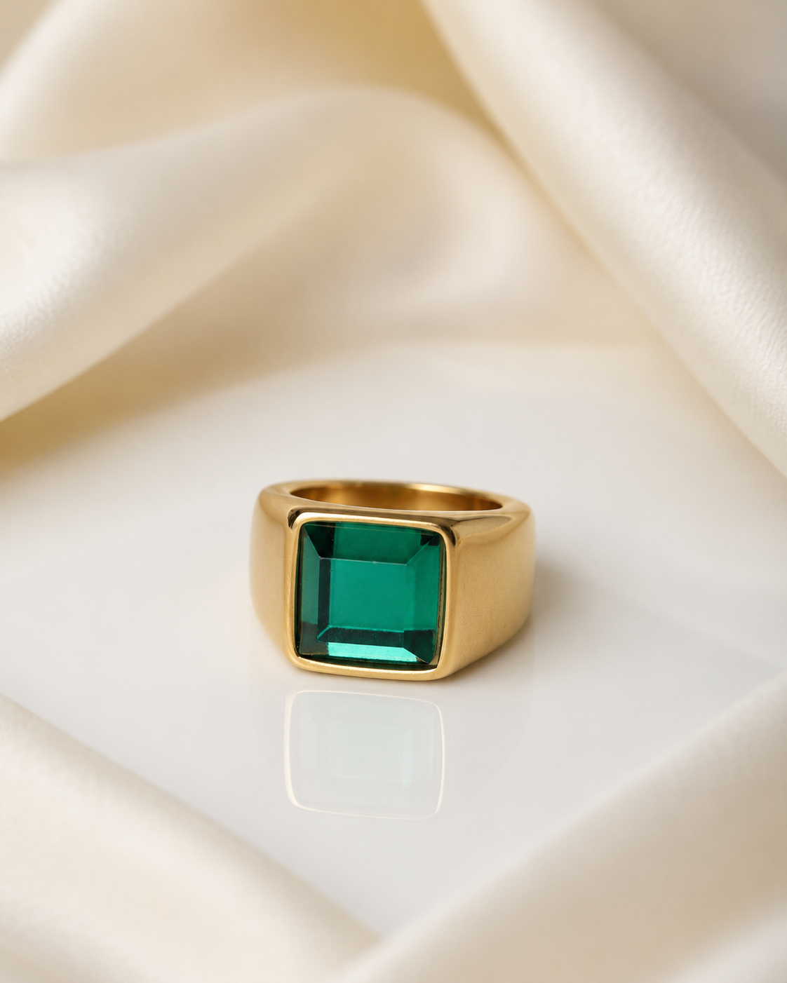 MEN'S EMERALD GOLD PLATED RING